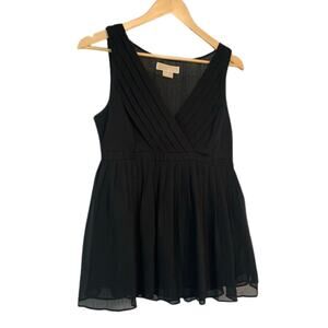 MICHAEL KORS Black V-Neck Pleated Sleeveless Flowy Blouse | M